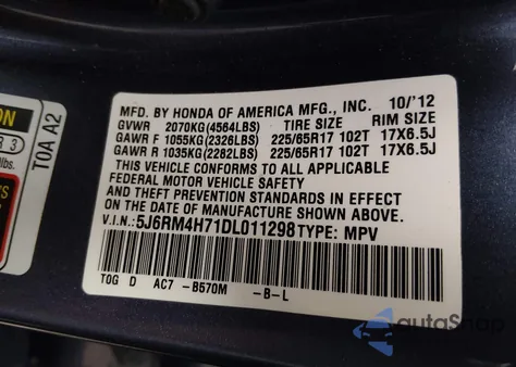 2013 Honda Cr-V Ex-L z USA, uszkodzony, nr VIN 5J6RM4H71DL011298